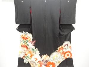 大正ロマン　錦紗草花模様刺繍留袖